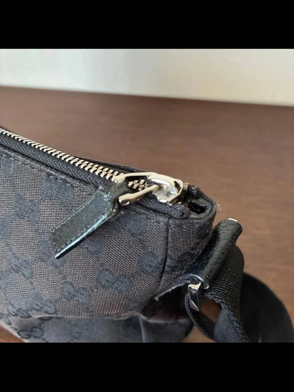 Gucci Black GG Canvas Messenger Bag with Adjustable Strap